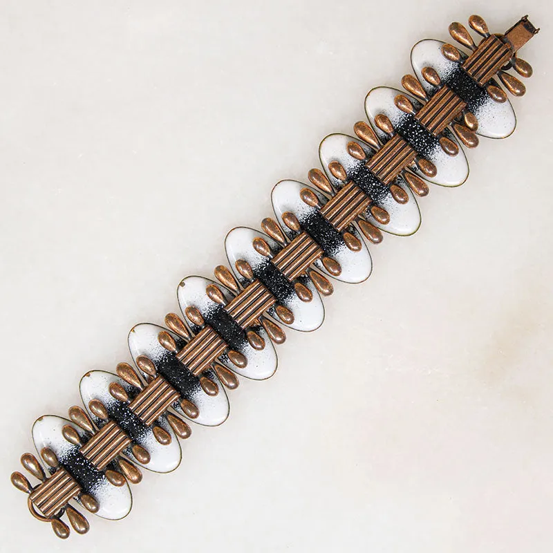 Copper with Black & White Enamel Bracelet Signed Matisse
