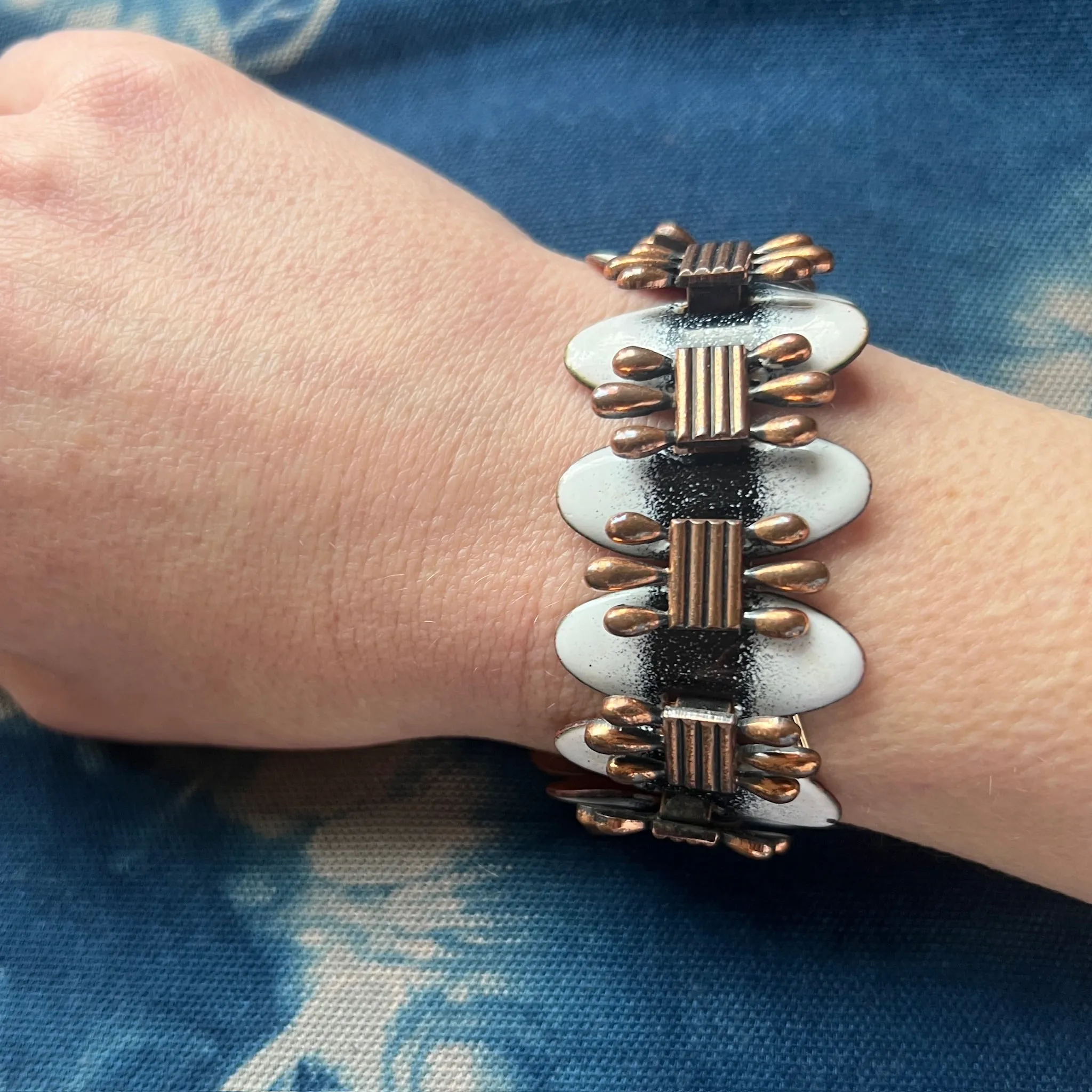 Copper with Black & White Enamel Bracelet Signed Matisse