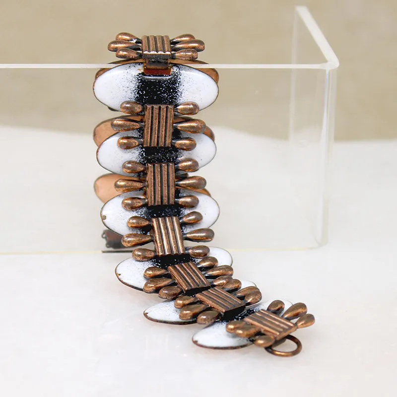 Copper with Black & White Enamel Bracelet Signed Matisse