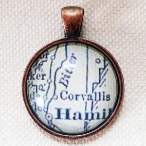 Corvallis Montana Vintage Map Pendant