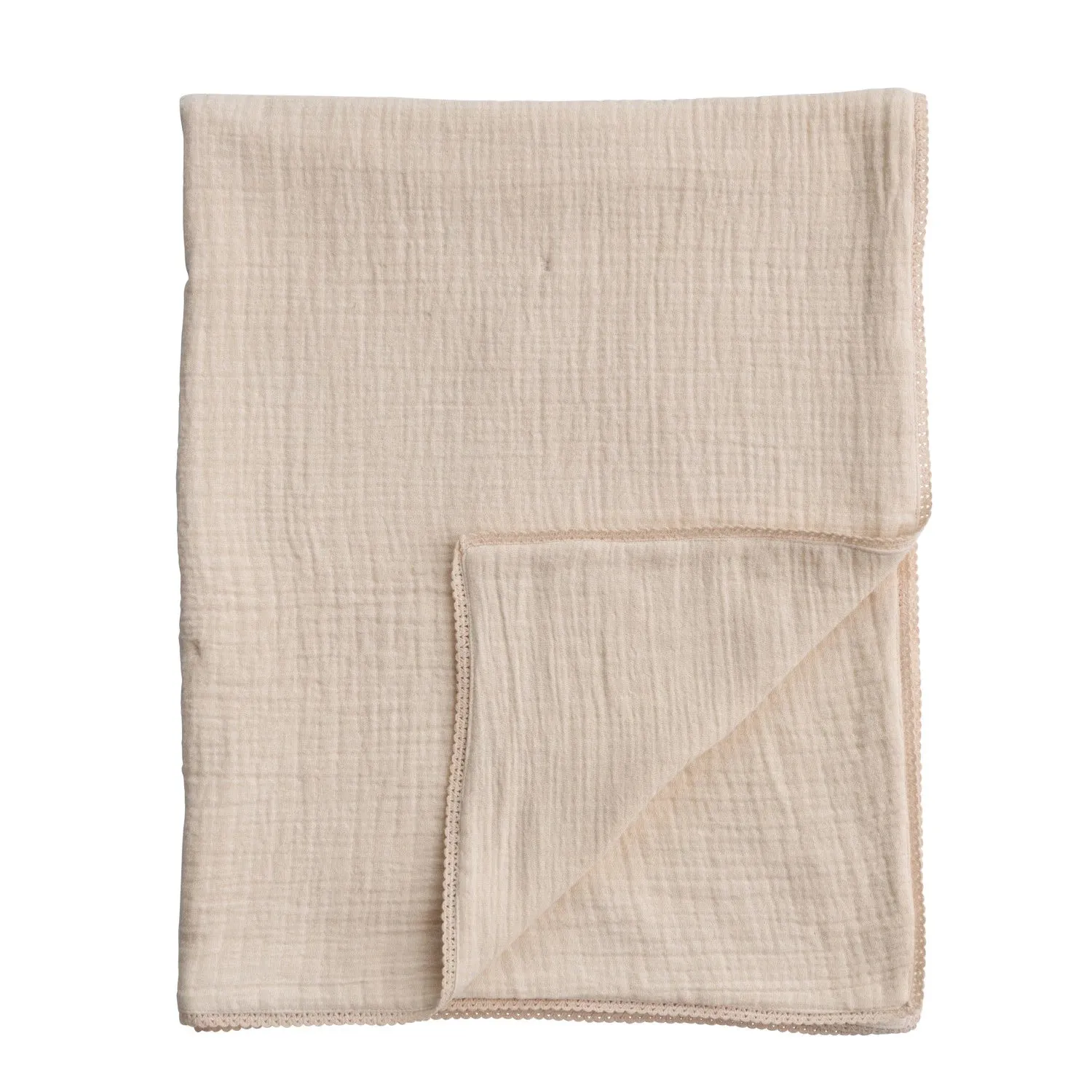 Creative Co-Op Cotton Double Cloth Baby Blanket w/ Trim in Bag - Peach