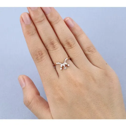Curved wedding band rose gold women vintage Marquise cut Moissanite stacking matching Unique Promise Diamond Bridal Anniversary Gift for her