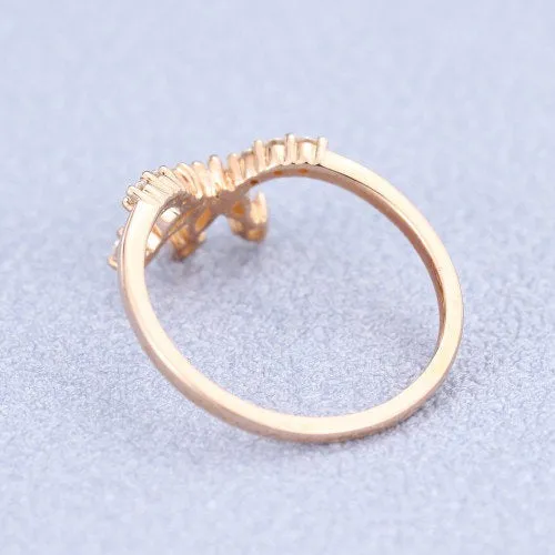 Curved wedding band rose gold women vintage Marquise cut Moissanite stacking matching Unique Promise Diamond Bridal Anniversary Gift for her