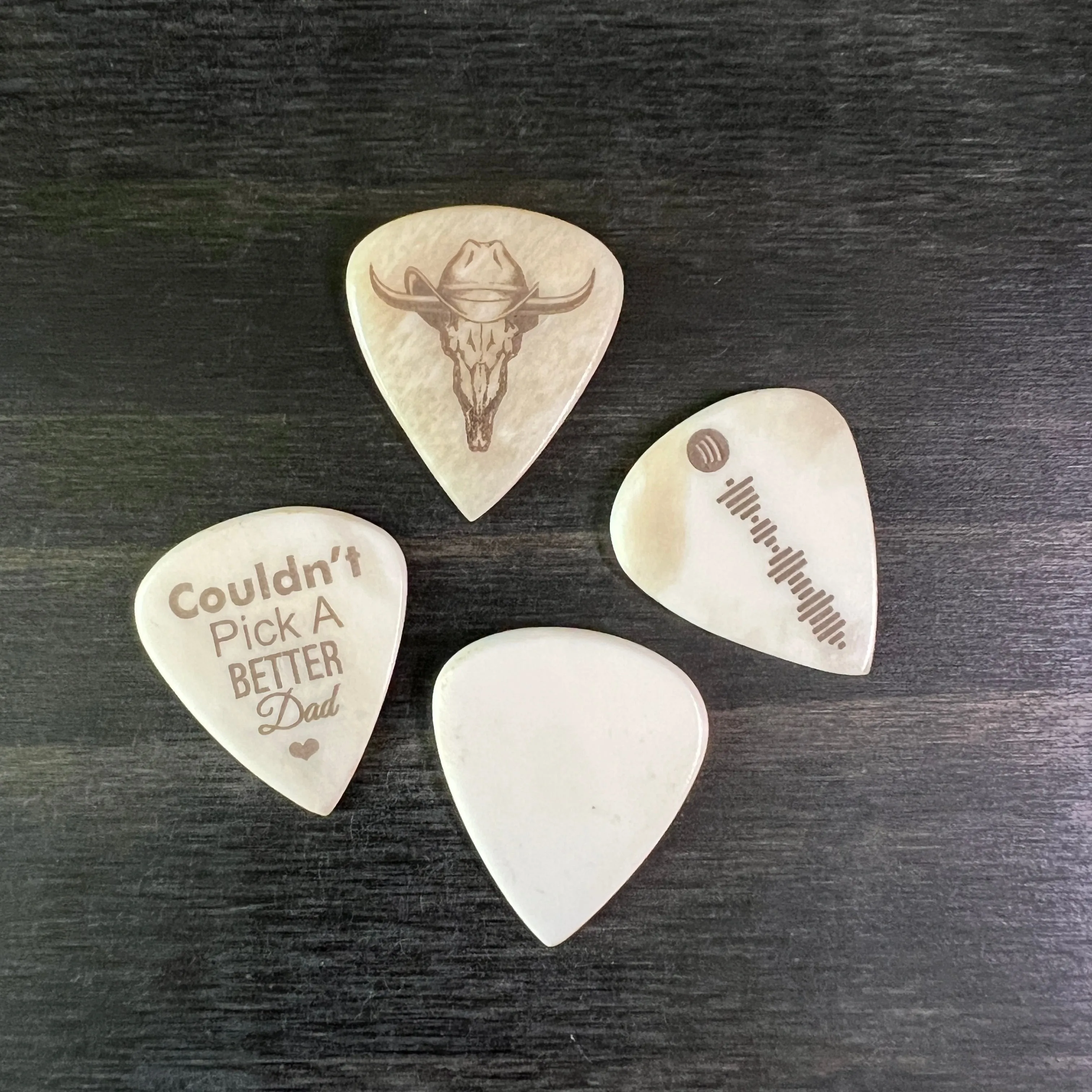 Custom Engraved Guitar Pick with Leather Pouch, Choice of Wood or Bone