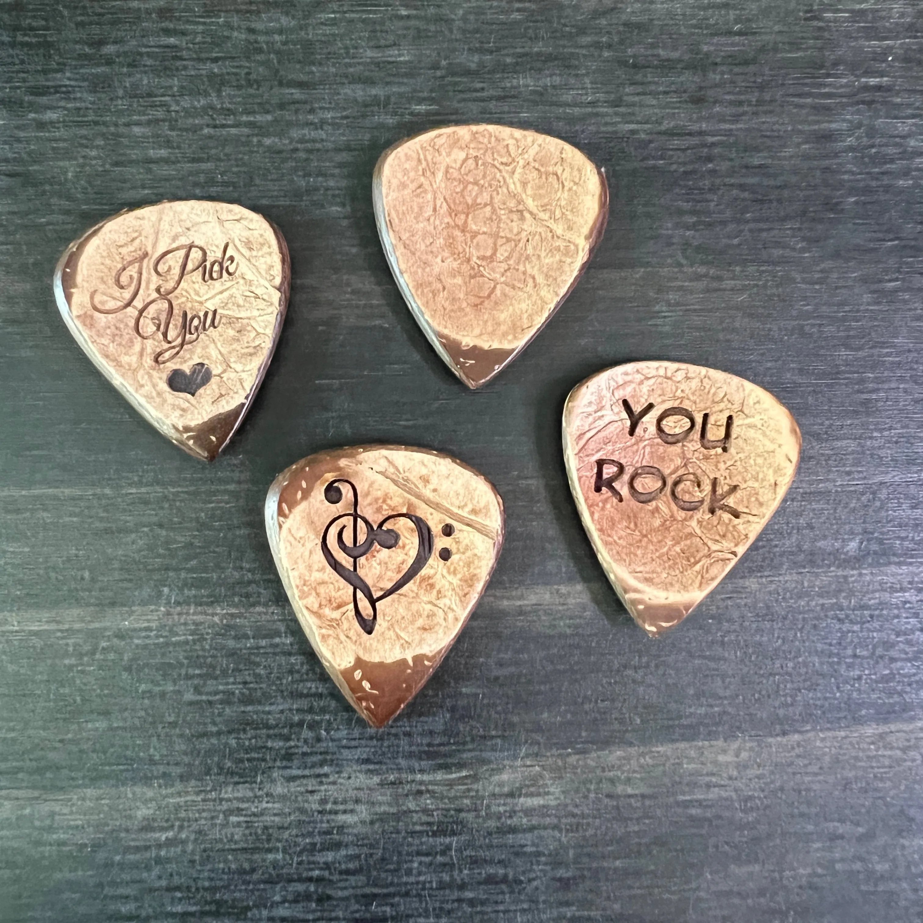 Custom Engraved Guitar Pick with Leather Pouch, Choice of Wood or Bone