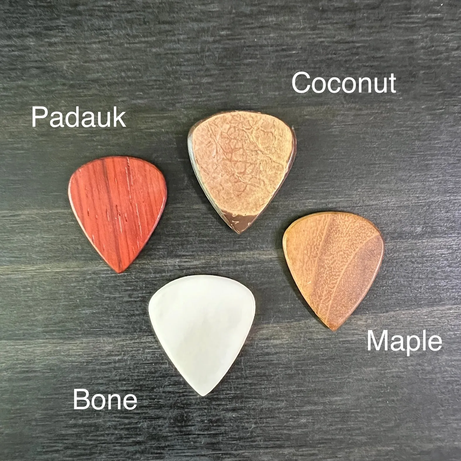 Custom Engraved Guitar Pick with Leather Pouch, Choice of Wood or Bone