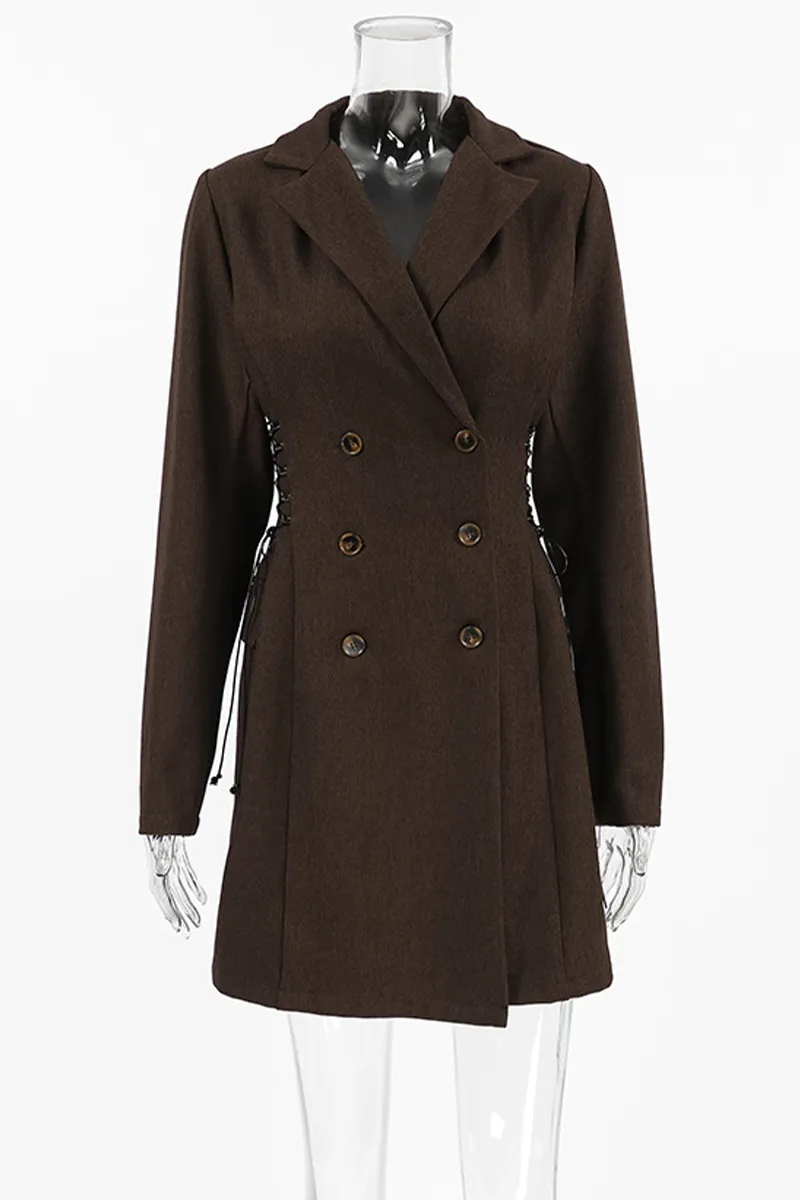 Daily Elegant Buttons Strap Design Turn-back Collar Suit Dresses