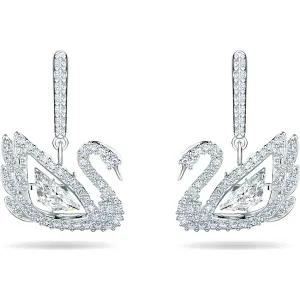 Dancing-Swan-earrings, Swan, White, Rhodium plated
 5514420