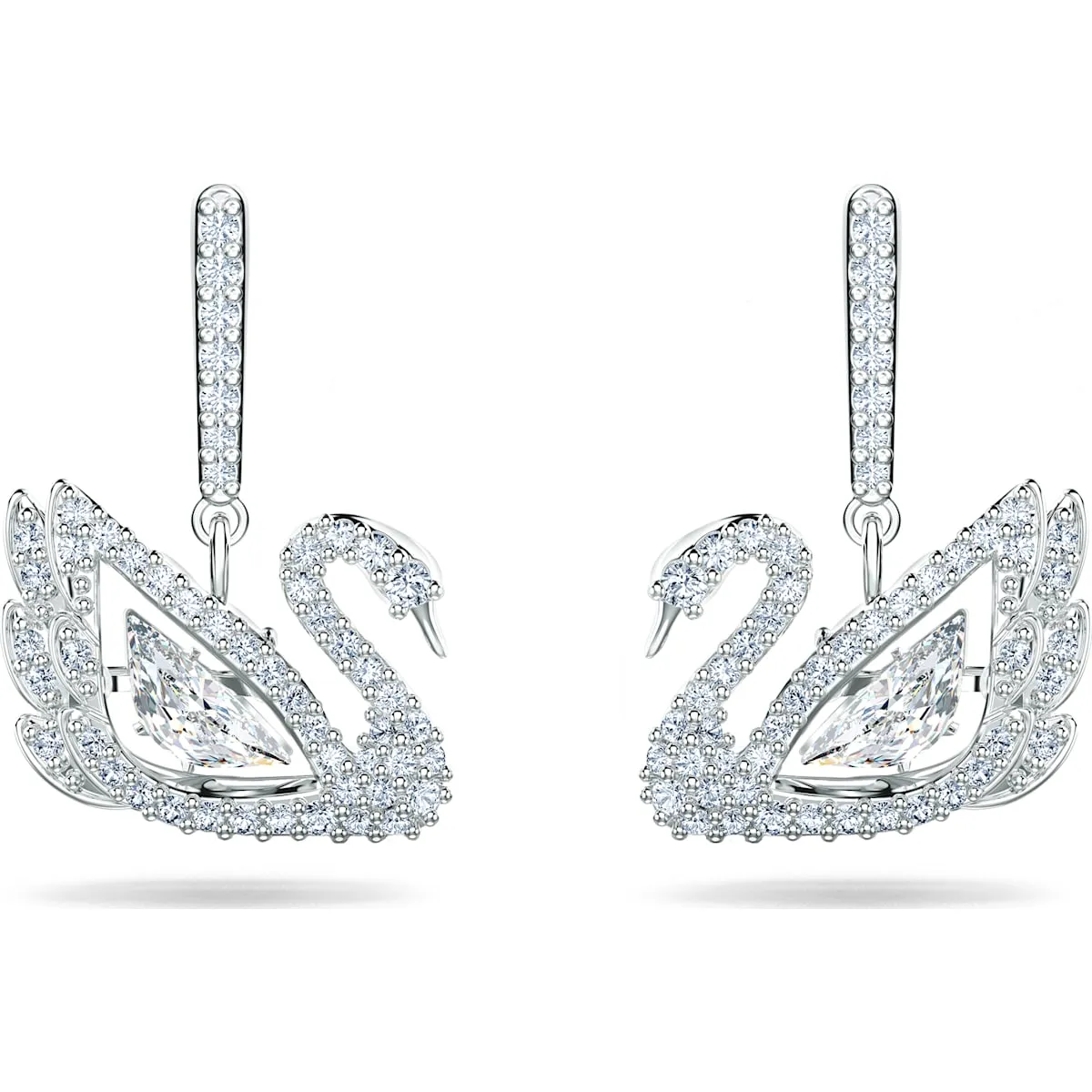 Dancing-Swan-earrings, Swan, White, Rhodium plated
 5514420