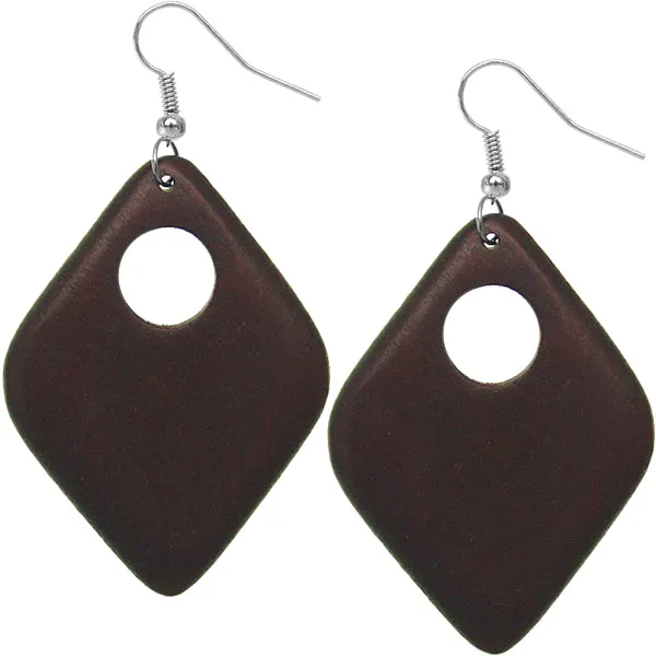 Dark Brown Wooden Diamond Shaped Earrings