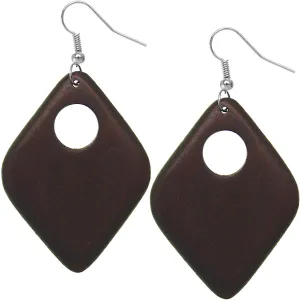 Dark Brown Wooden Diamond Shaped Earrings
