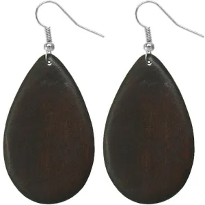 Dark Brown Wooden Teardrop Earrings
