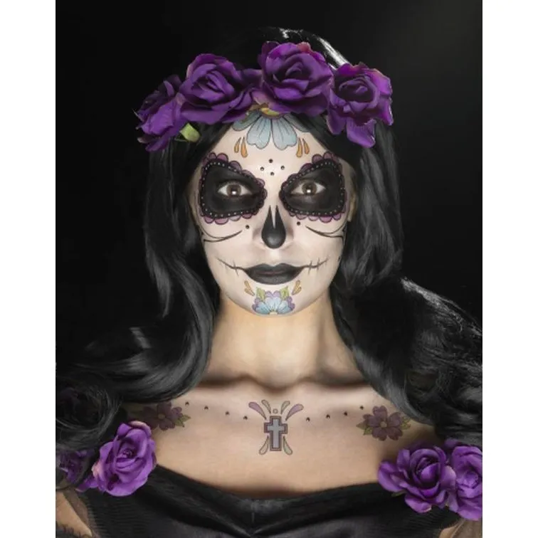Day Of The Dead Face Tattoo Transfers Kit Multicolour