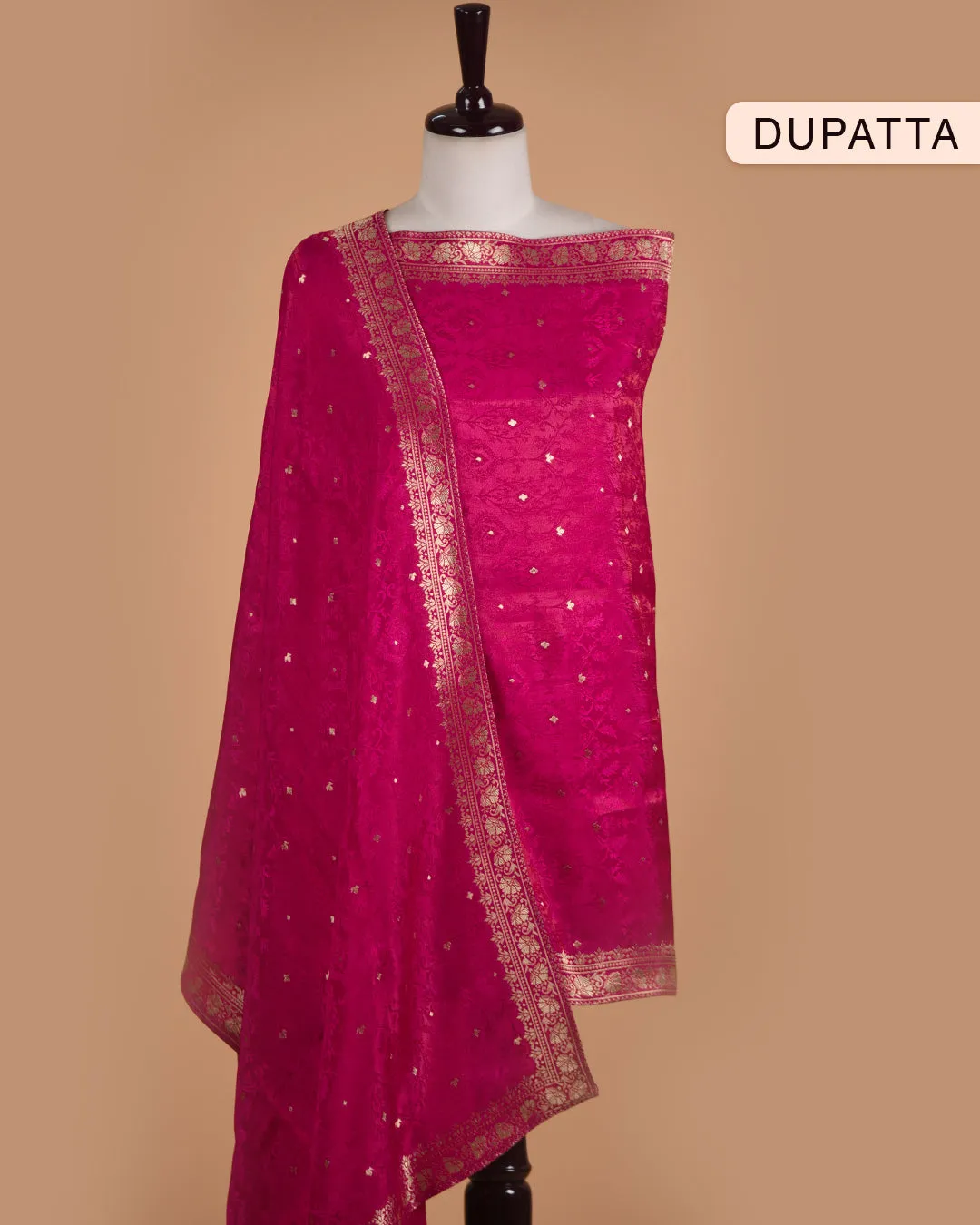 Deep Pink Silk Viscose Blend Woven With Embroidery Unstitched Suit Fabric Set With Silk Viscose Blend Woven Dupatta