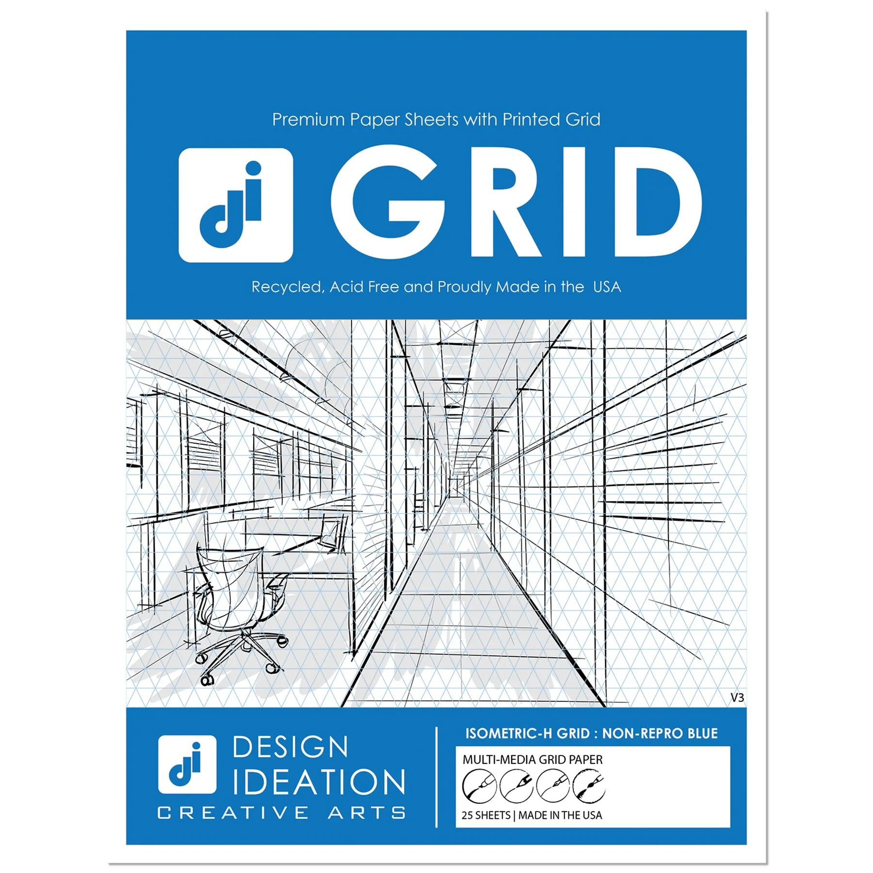 Design Ideation Grid Paper. BLUE Grid. Premium Grid Paper. (8.5" x 11") 25 Sheet Pack. LP-GRID-V3-BL-25