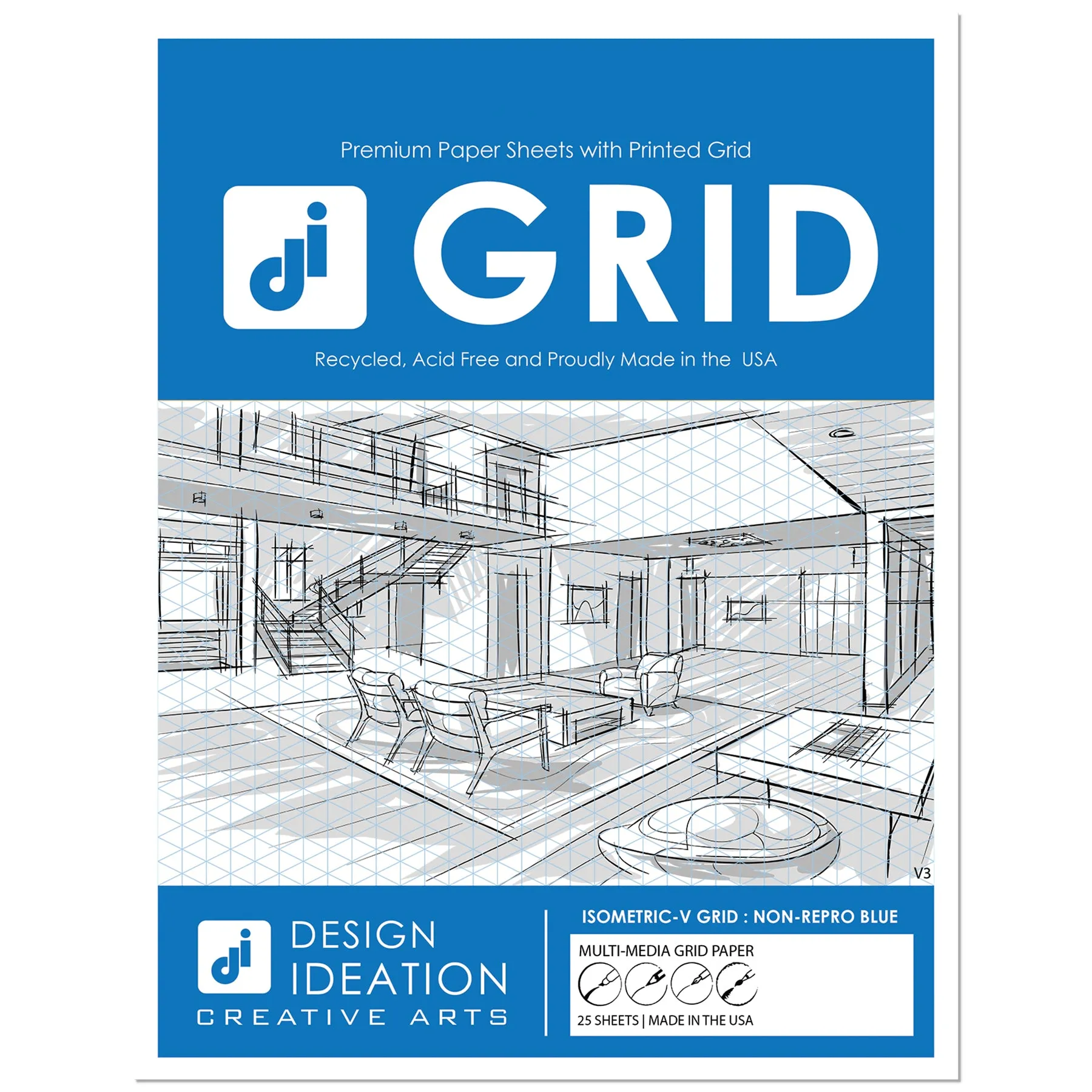 Design Ideation Grid Paper. BLUE Grid. Premium Grid Paper. (8.5" x 11") 25 Sheet Pack. LP-GRID-V3-BL-25