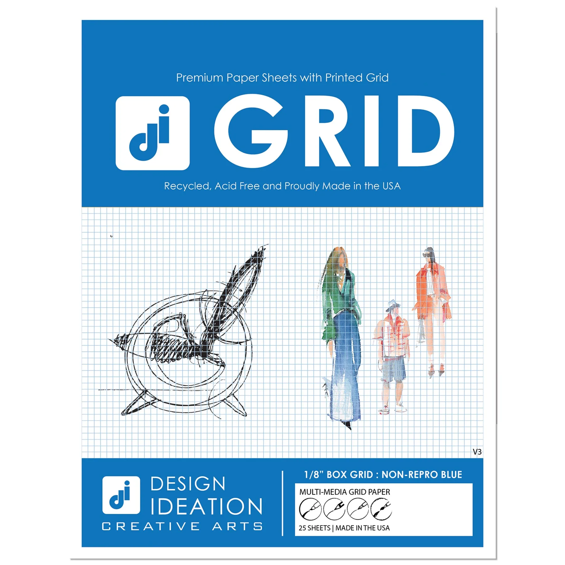 Design Ideation Grid Paper. BLUE Grid. Premium Grid Paper. (8.5" x 11") 25 Sheet Pack. LP-GRID-V3-BL-25