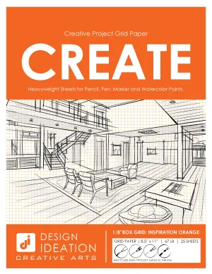 Design Ideation Grid Paper. ORANGE Grid. Premium Grid Paper. Creative Project.  (8.5" x 11") 1/8" Box Grid. LP-GRID-CP-OR