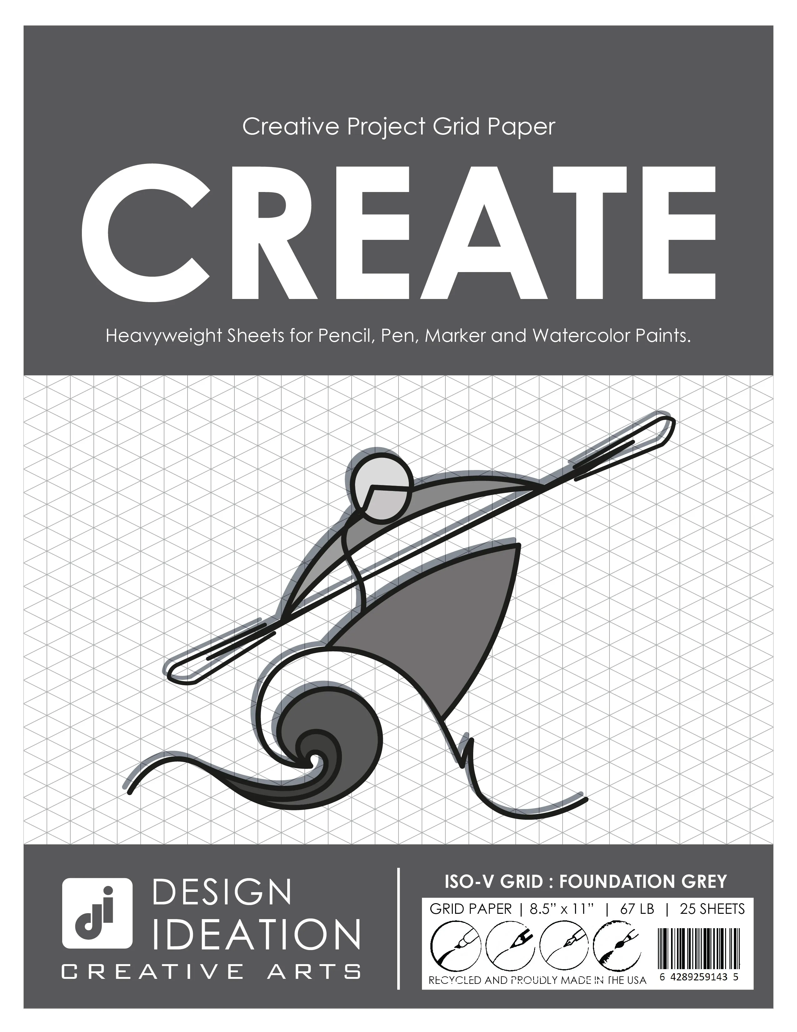 Design Ideation Grid Paper. Vertical Isometric Grid. Premium Grid Paper. (8.5" x 11") 25 Sheet Pack. LP-GRID-CP-25