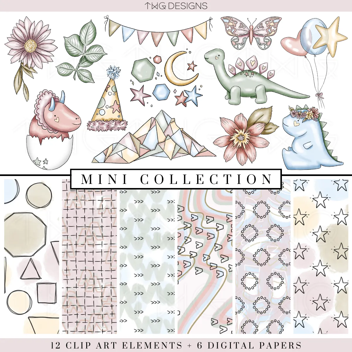 Dino Party Clipart   Pattern Bundle