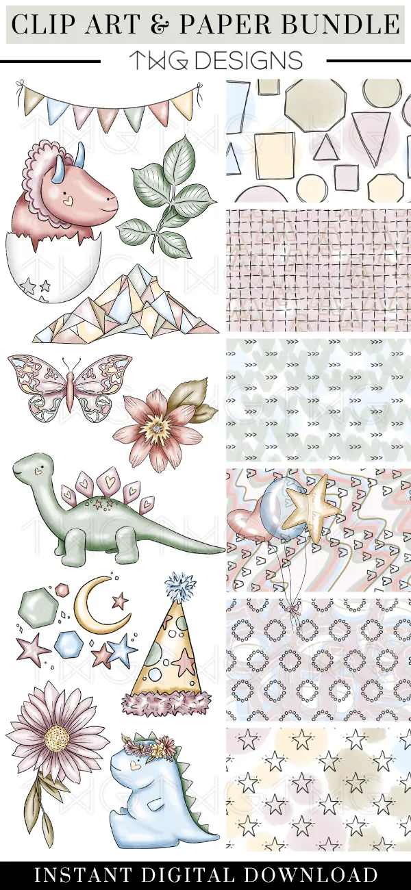 Dino Party Clipart   Pattern Bundle