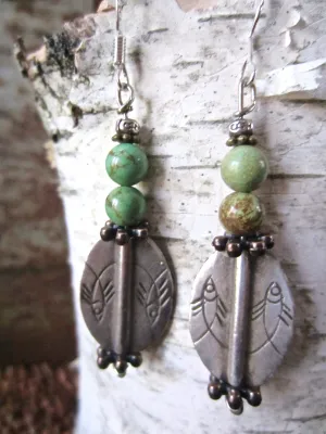 Double Pisces Silver Dangle Earrings with African Turquoise