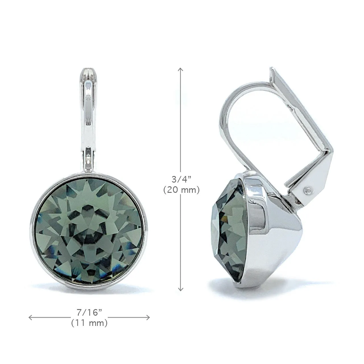 Drop Earrings with Black Diamond Crystals Rhodium Plated