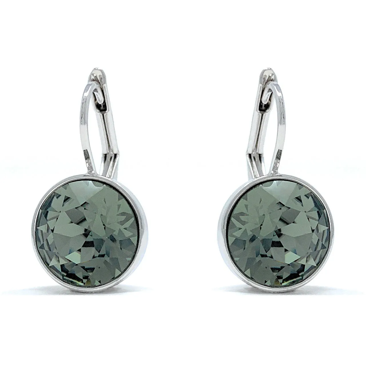 Drop Earrings with Black Diamond Crystals Rhodium Plated