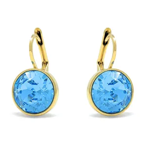 Drop Earrings with Blue Aquamarine Crystals Gold Plated