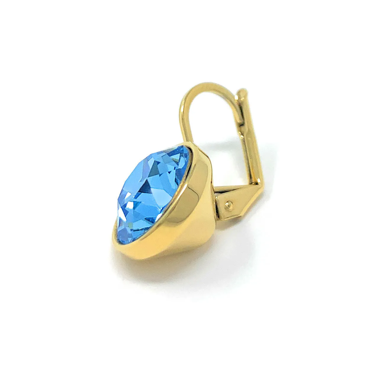 Drop Earrings with Blue Aquamarine Crystals Gold Plated
