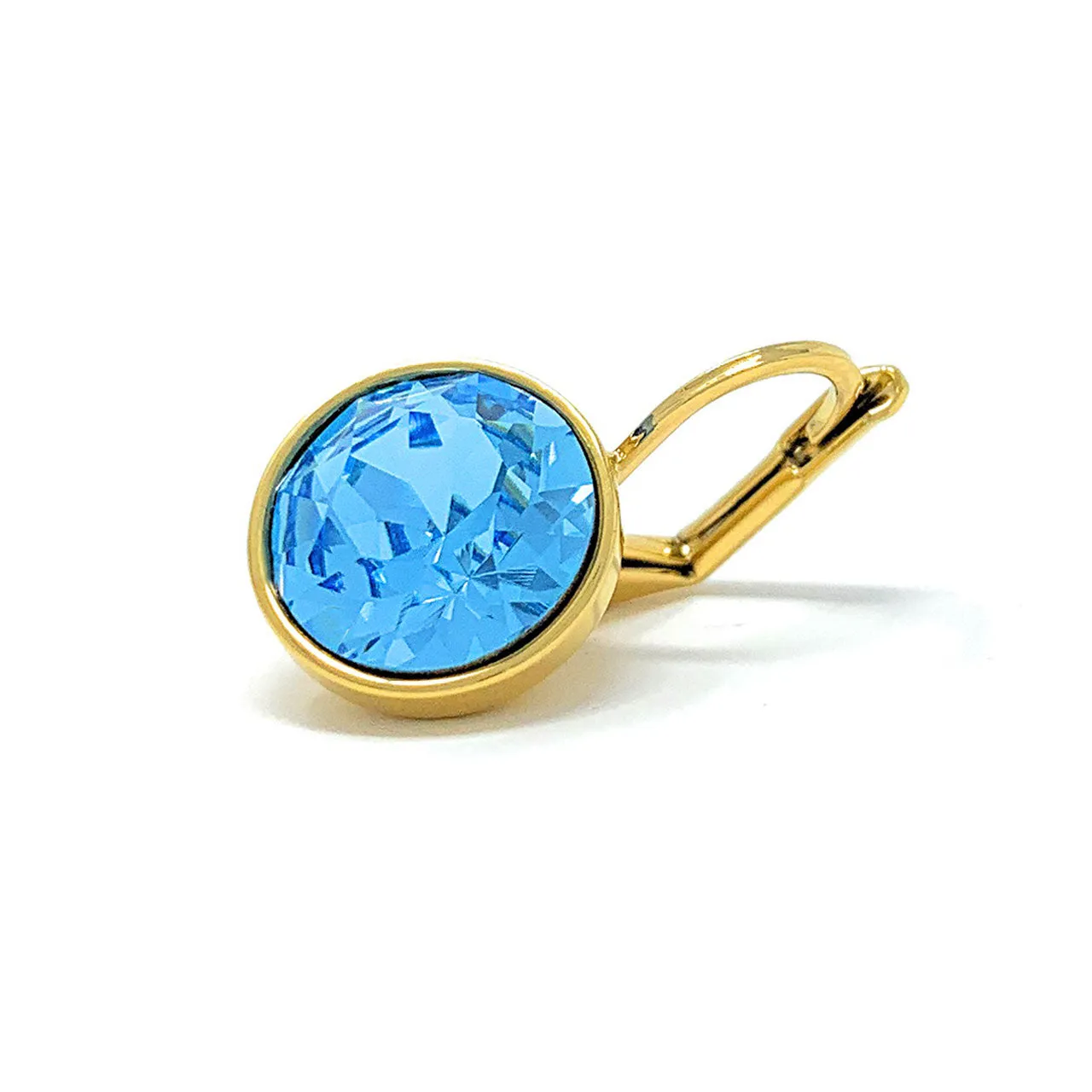 Drop Earrings with Blue Aquamarine Crystals Gold Plated