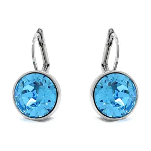 Drop Earrings with Blue Aquamarine Crystals Rhodium Plated