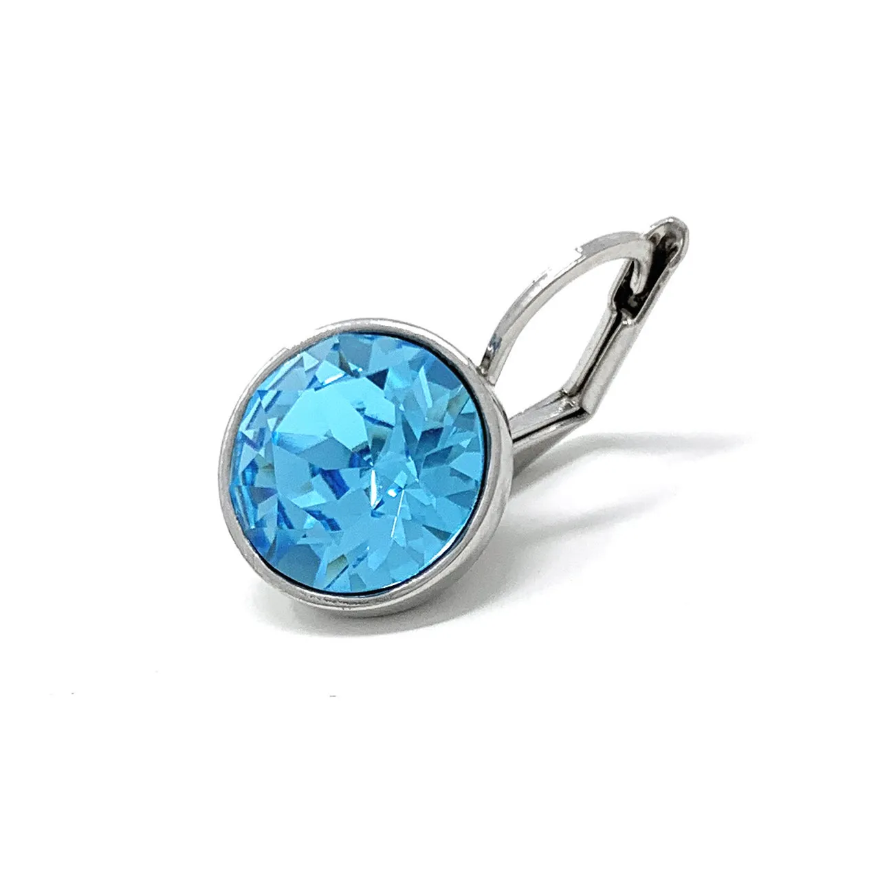 Drop Earrings with Blue Aquamarine Crystals Rhodium Plated