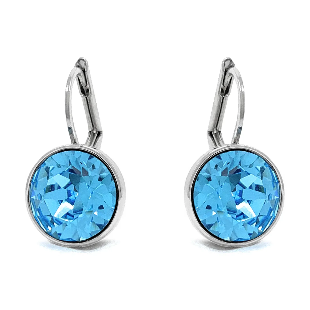 Drop Earrings with Blue Aquamarine Crystals Rhodium Plated