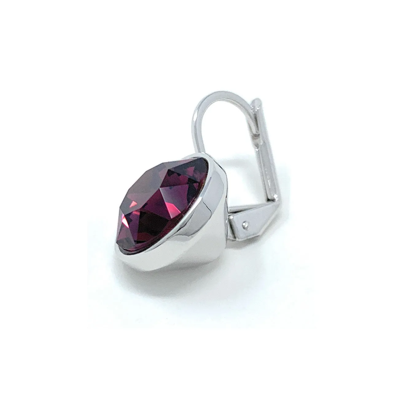 Drop Earrings with Purple Amethyst Crystals Rhodium Plated