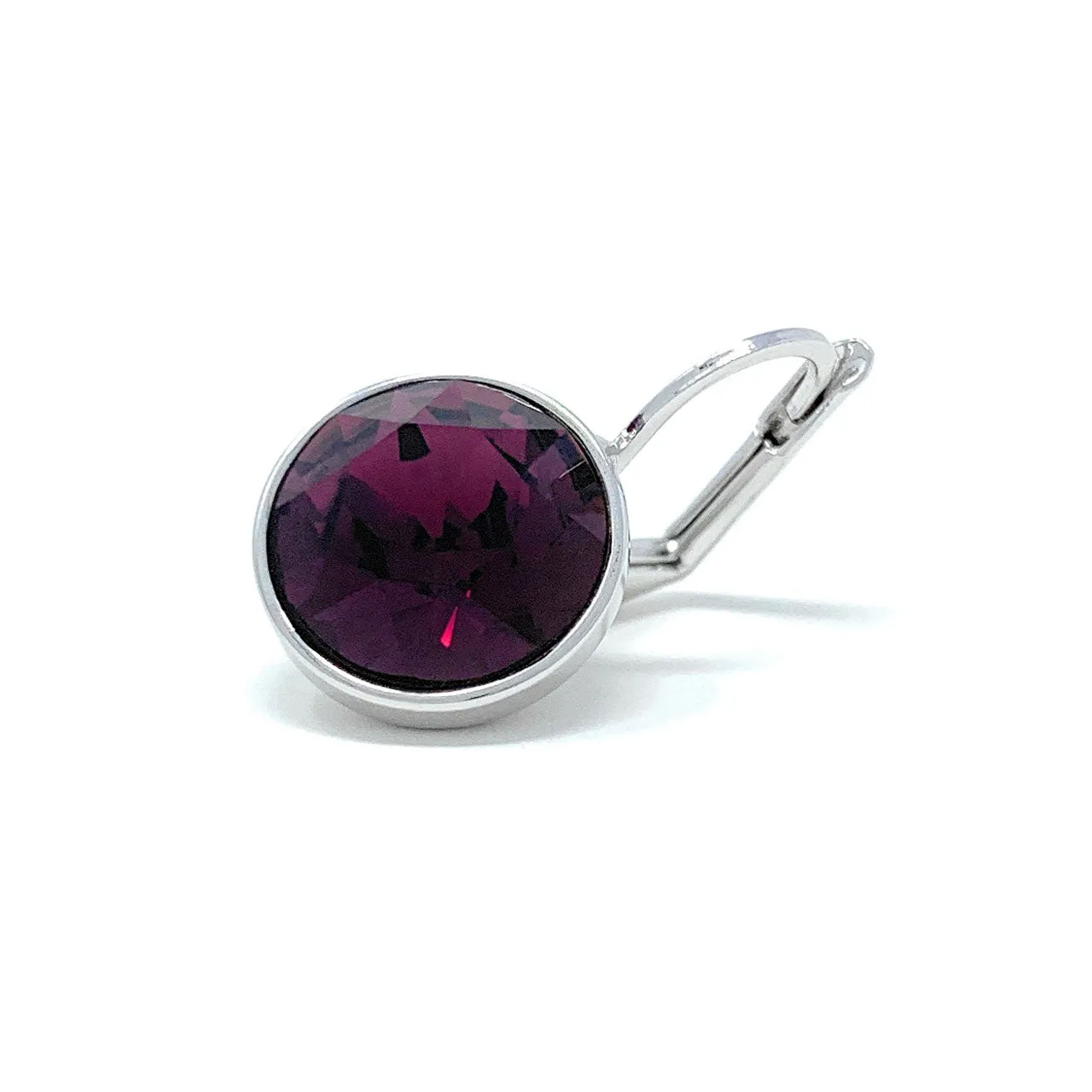 Drop Earrings with Purple Amethyst Crystals Rhodium Plated