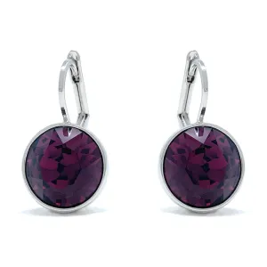Drop Earrings with Purple Amethyst Crystals Rhodium Plated