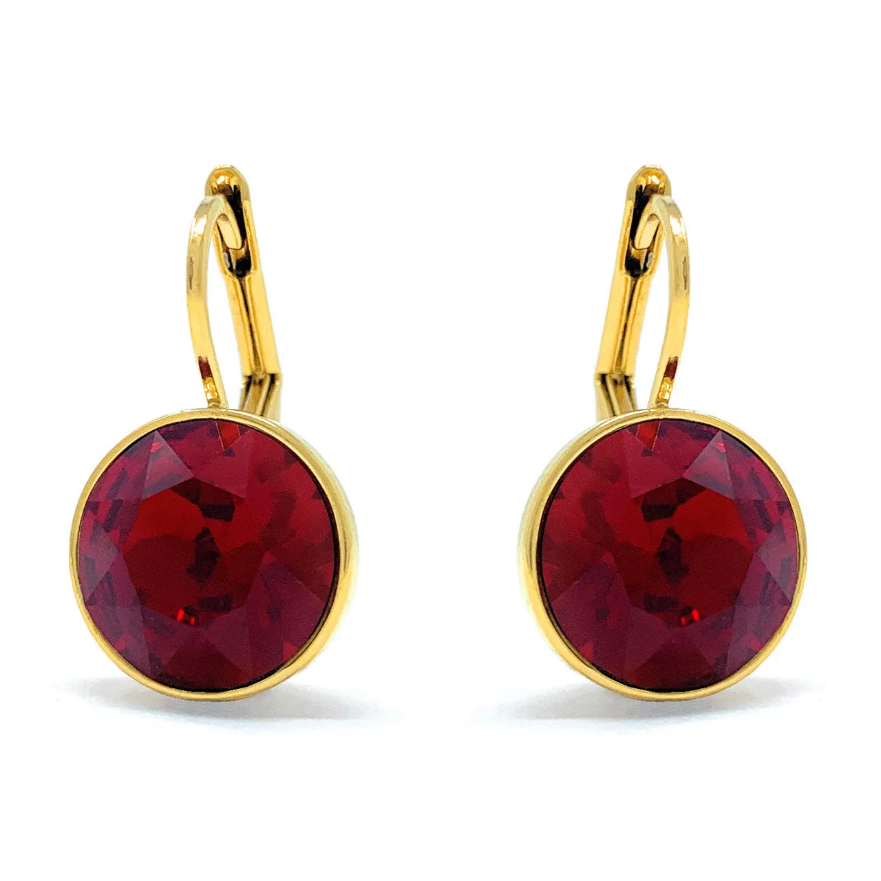 Drop Earrings with Red Crystals Gold Plated