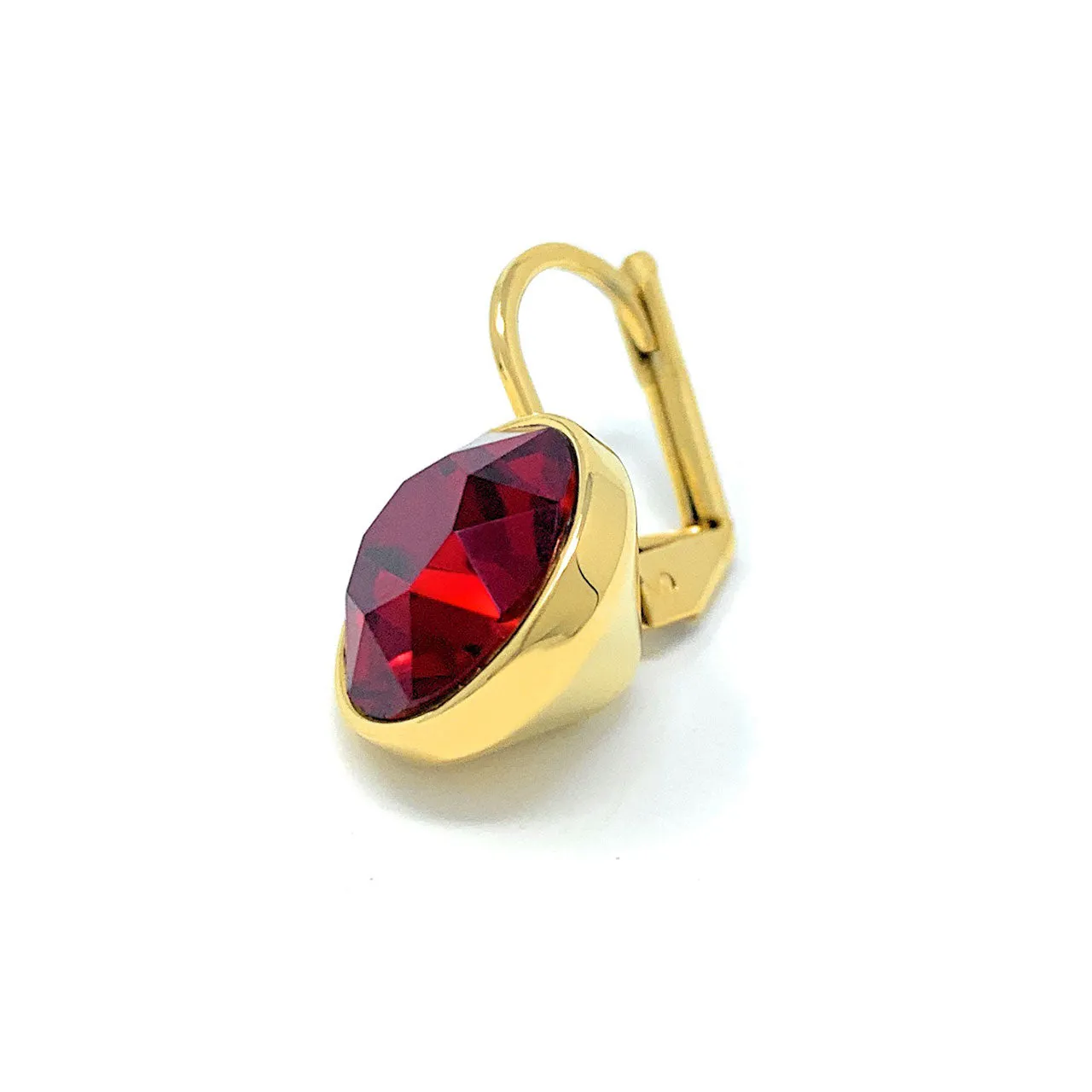 Drop Earrings with Red Crystals Gold Plated