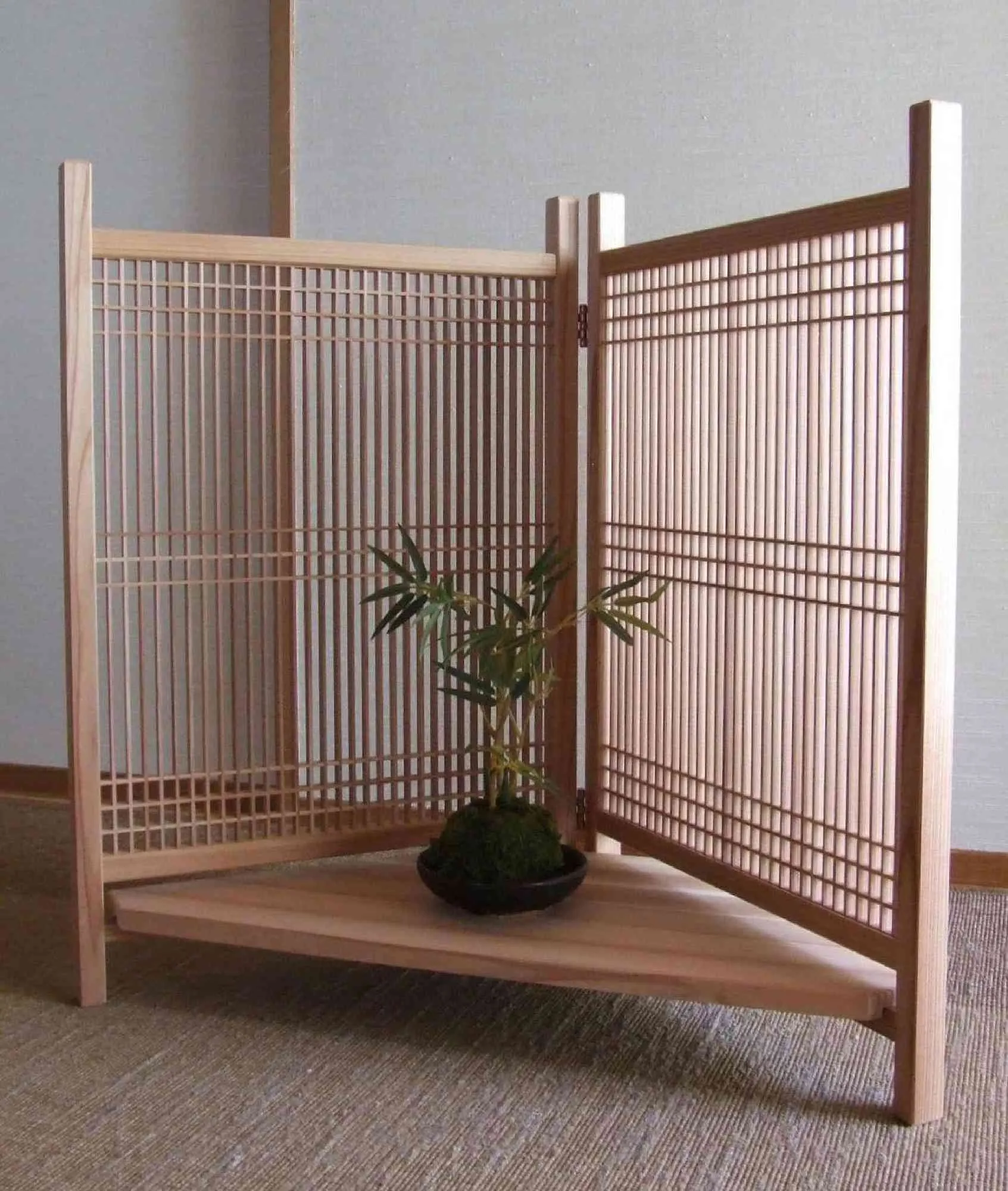 Edo Kumiko corner shelf - Grid pattern - Japanese cedar