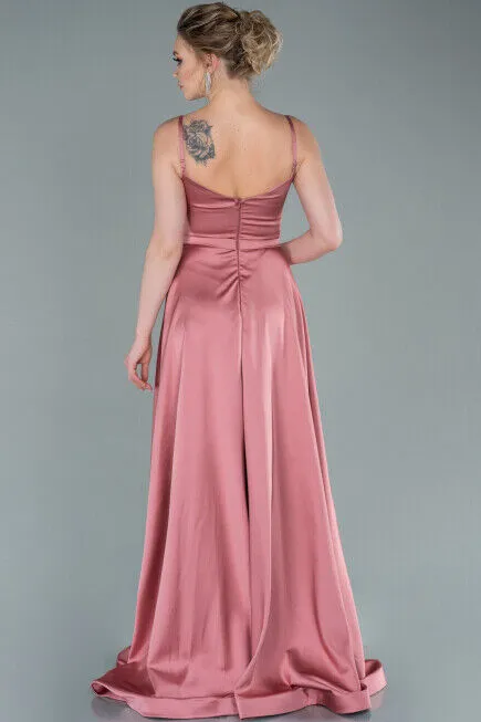 Elegant Pink Spaghetti Strap A-Line Side Slit Long Prom Dresses,WGP431