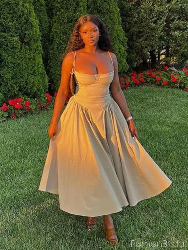Elegant Spaghetti Strap Sleeveless A-line Satin Homecoming Dresses For Party Online, HD0993