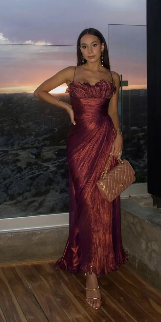 Elegant Spaghetti Strap Sleeveless Mermaid Satin Long Evening Prom Dresses Online, OLP731