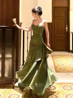 Elegant Spaghetti Strap Sleeveless Mermaid Satin Long Prom Dresses Online, OLP620