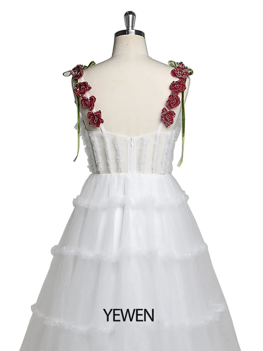Elegant Sweetheart Neckline Wedding Dress with Spaghetti Strap Handmade Beading Flower YEWEN