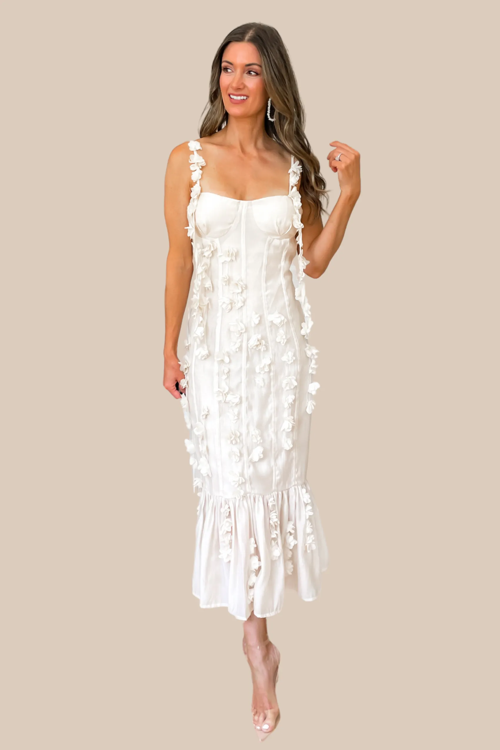 Enchanted Moment Floral Applique Midi Dress - Black - restock!