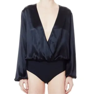 Escada 36 Navy Satin Bodysuit