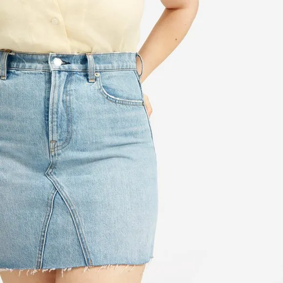 Everlane Denim Reconstructed Skirt 31 Vintage Light Blue Jean Raw Hem Cotton NWT