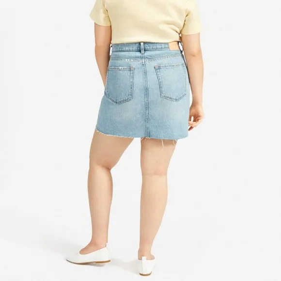 Everlane Denim Reconstructed Skirt 31 Vintage Light Blue Jean Raw Hem Cotton NWT