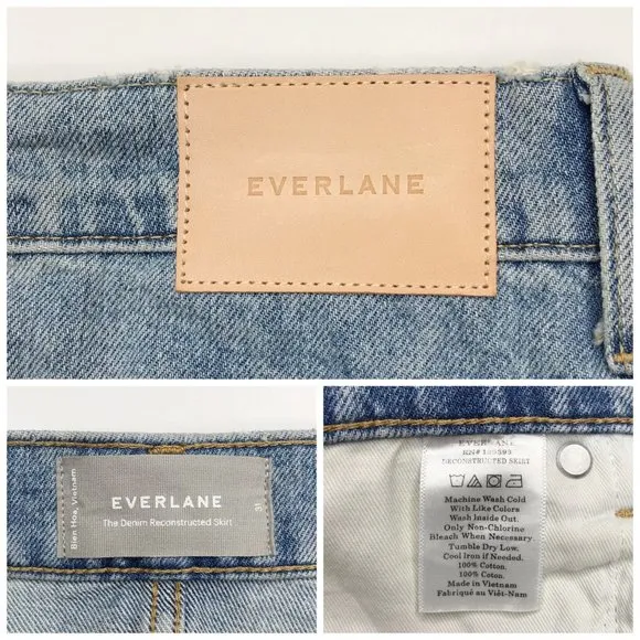 Everlane Denim Reconstructed Skirt 31 Vintage Light Blue Jean Raw Hem Cotton NWT